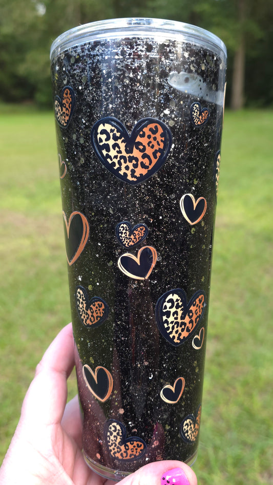 24 oz Black and Gold heart