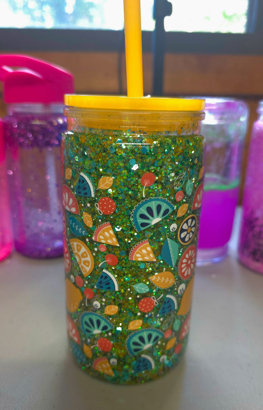 16oz acrylic lemon with green glitter