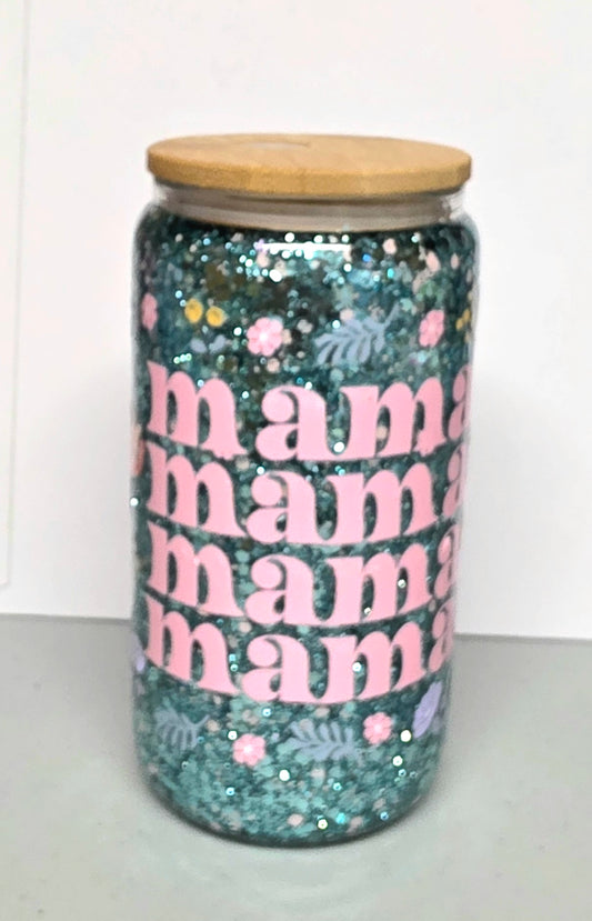 Mama with blue glitter